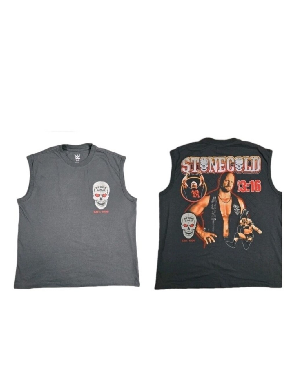WWE Stone Cold Steve Austin Muscle Tank Top Shirt Gray Skull Graphic Tee Small